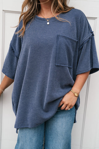 Forever Timeless Relaxed Ribbed Top- Navy