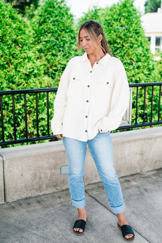 With Love Waffle Knit Button Up - Cream