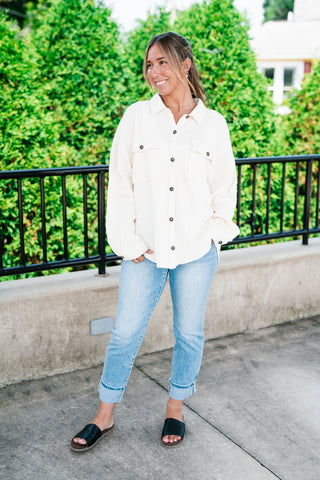 With Love Waffle Knit Button Up - Cream