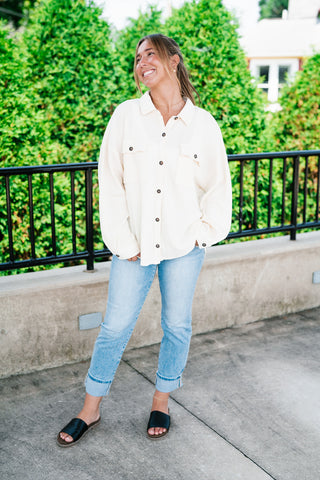 With Love Waffle Knit Button Up - Cream