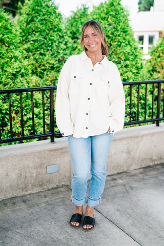 With Love Waffle Knit Button Up - Cream