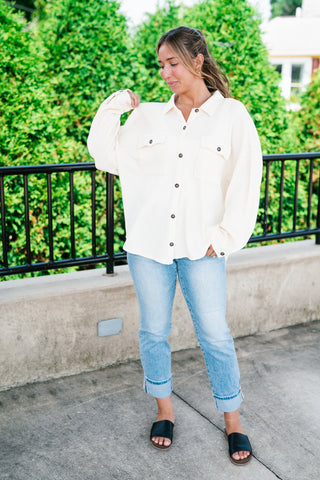 With Love Waffle Knit Button Up - Cream