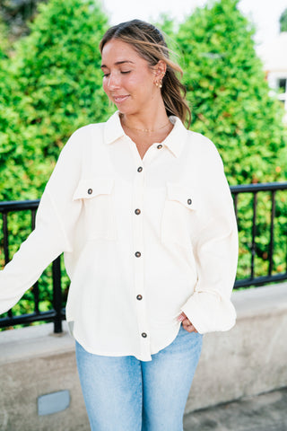 With Love Waffle Knit Button Up - Cream