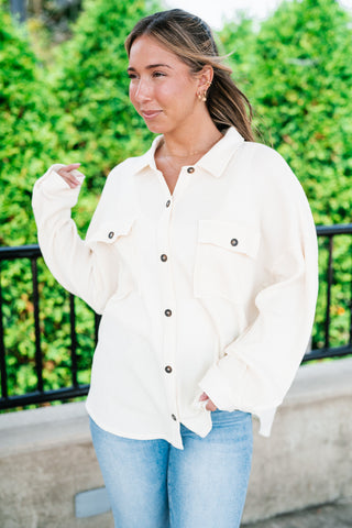 With Love Waffle Knit Button Up - Cream
