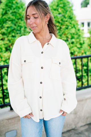 With Love Waffle Knit Button Up - Cream