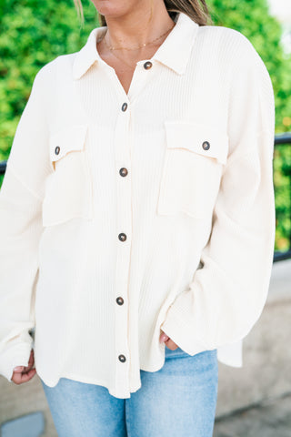 With Love Waffle Knit Button Up - Cream