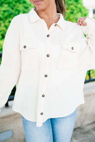 With Love Waffle Knit Button Up - Cream