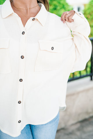 With Love Waffle Knit Button Up - Cream
