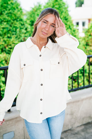 With Love Waffle Knit Button Up - Cream