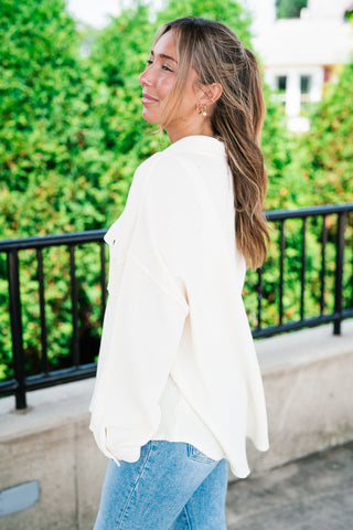 With Love Waffle Knit Button Up - Cream