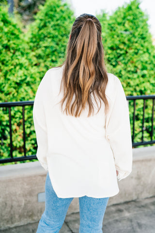 With Love Waffle Knit Button Up - Cream