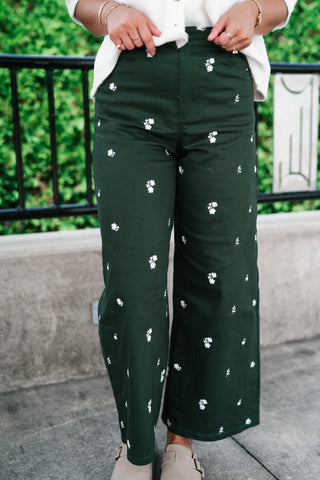 Olive Bloom Floral Wide Leg Pants