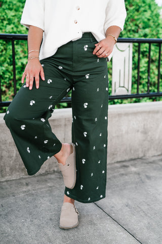 Olive Bloom Floral Wide Leg Pants