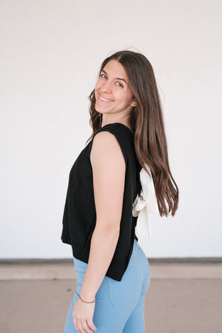 Perfect Muse Bow Knit Top - Black