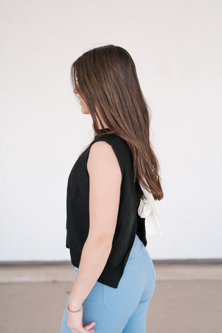 Perfect Muse Bow Knit Top - Black