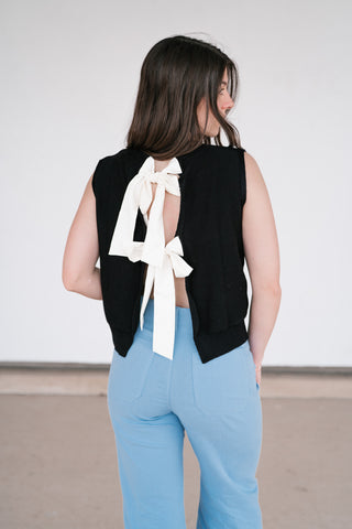 Perfect Muse Bow Knit Top - Black