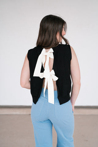 Perfect Muse Bow Knit Top - Black