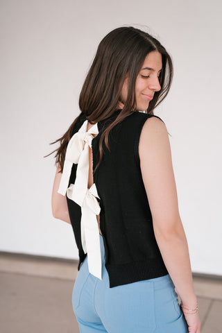 Perfect Muse Bow Knit Top - Black