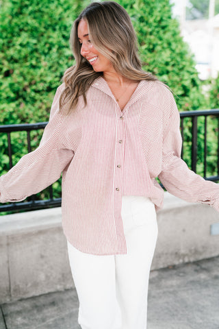 Monroe Pinstripe Button Up Top