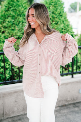 Monroe Pinstripe Button Up Top