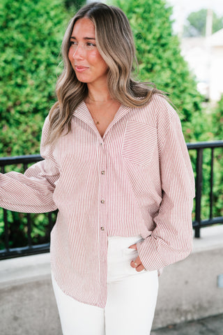 Monroe Pinstripe Button Up Top