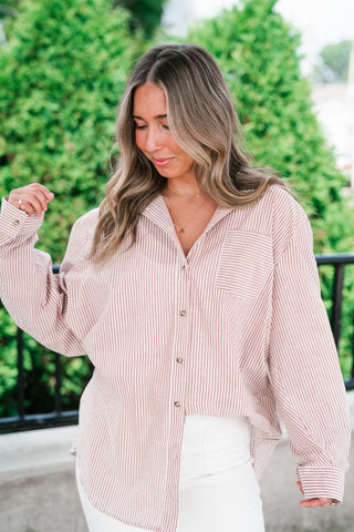Monroe Pinstripe Button Up Top