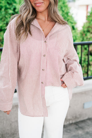 Monroe Pinstripe Button Up Top