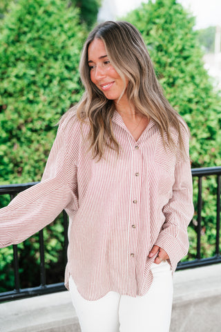 Monroe Pinstripe Button Up Top