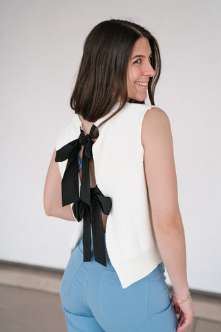 Perfect Muse Bow Knit Top - Cream