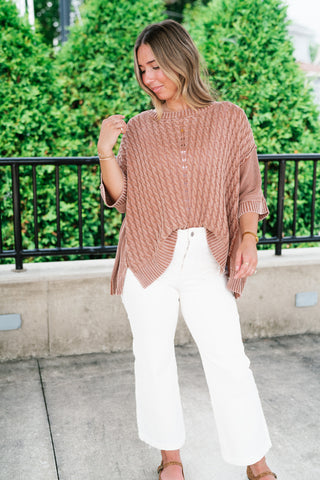 Indie Girl Short Sleeve Knit Mineral Wash Top - Deep Tan