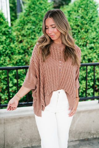 Indie Girl Short Sleeve Knit Mineral Wash Top - Deep Tan