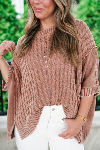 Indie Girl Short Sleeve Knit Mineral Wash Top - Deep Tan