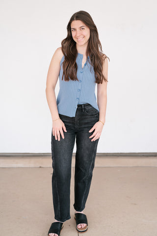 Ever Yours Ribbed Button Top - Blue
