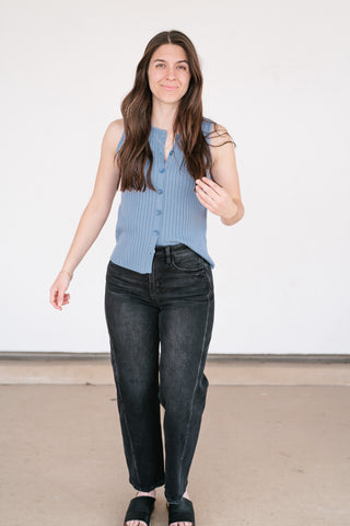 Ever Yours Ribbed Button Top - Blue