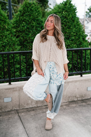 Indie Girl Short Sleeve Knit Mineral Wash Top - Oatmeal