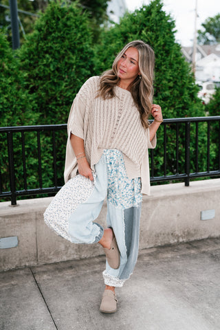 Indie Girl Short Sleeve Knit Mineral Wash Top - Oatmeal