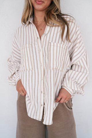 Coastline Oversized Striped Button Up
