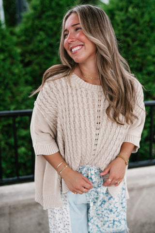 Indie Girl Short Sleeve Knit Mineral Wash Top - Oatmeal