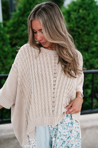 Indie Girl Short Sleeve Knit Mineral Wash Top - Oatmeal