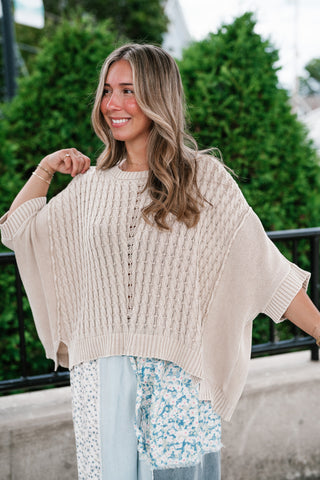 Indie Girl Short Sleeve Knit Mineral Wash Top - Oatmeal