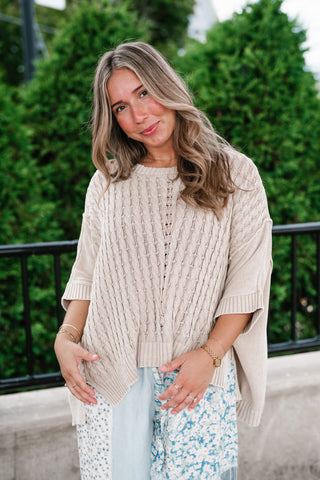 Indie Girl Short Sleeve Knit Mineral Wash Top - Oatmeal