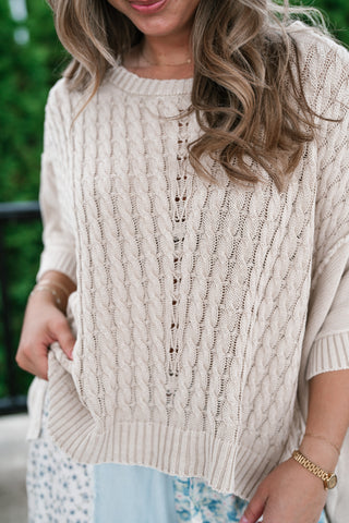 Indie Girl Short Sleeve Knit Mineral Wash Top - Oatmeal