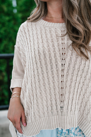 Indie Girl Short Sleeve Knit Mineral Wash Top - Oatmeal