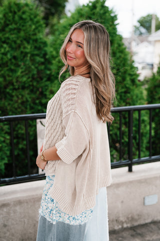 Indie Girl Short Sleeve Knit Mineral Wash Top - Oatmeal