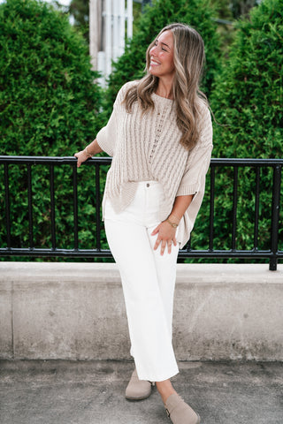 Indie Girl Short Sleeve Knit Mineral Wash Top - Oatmeal