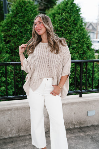 Indie Girl Short Sleeve Knit Mineral Wash Top - Oatmeal