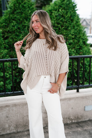 Indie Girl Short Sleeve Knit Mineral Wash Top - Oatmeal