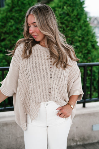 Indie Girl Short Sleeve Knit Mineral Wash Top - Oatmeal