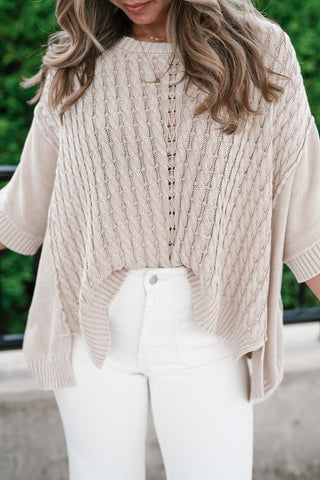 Indie Girl Short Sleeve Knit Mineral Wash Top - Oatmeal