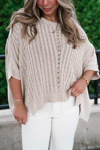 Indie Girl Short Sleeve Knit Mineral Wash Top - Oatmeal